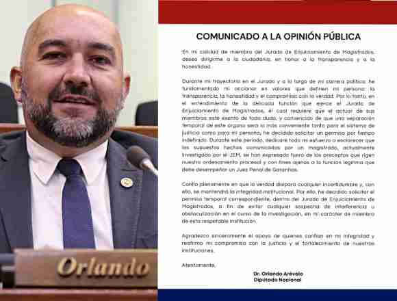 Arévalo pide permiso indefinido tras escándalo
