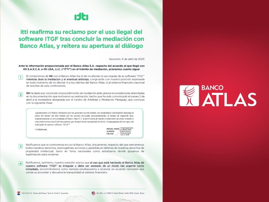 ITTI VS Banco Atlas Itti denuncia uso ilegal de software a Banco Atlas