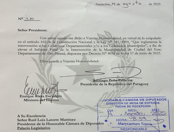 Diputados recibe informe sobre intervención municipal